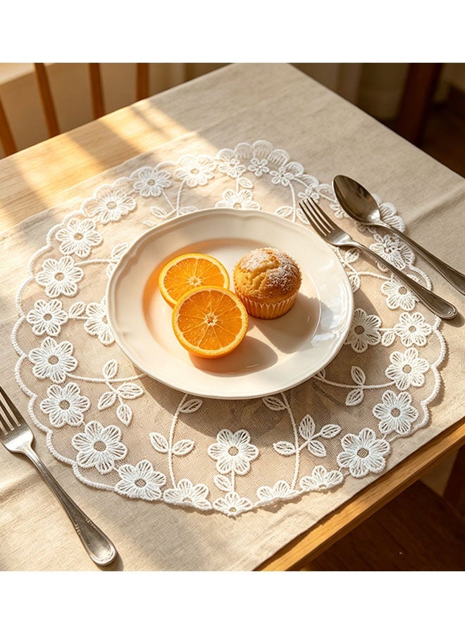 Happy D Lace Placemats, 2 Piece 28cm Embroidered Coasters, Cotton Table Mats, Vintage Floral Lace Doilies, Elegant Decorative Floral Placemats for Living Room Home Decor (White) - Image 4