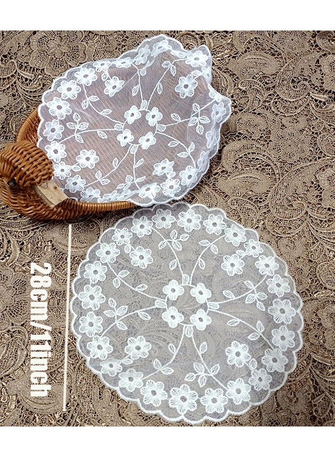 Happy D Lace Placemats, 2 Piece 28cm Embroidered Coasters, Cotton Table Mats, Vintage Floral Lace Doilies, Elegant Decorative Floral Placemats for Living Room Home Decor (White) - Image 3