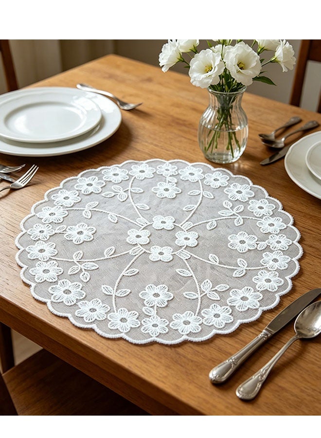 Happy D Lace Placemats, 2 Piece 28cm Embroidered Coasters, Cotton Table Mats, Vintage Floral Lace Doilies, Elegant Decorative Floral Placemats for Living Room Home Decor (White) - Image 2