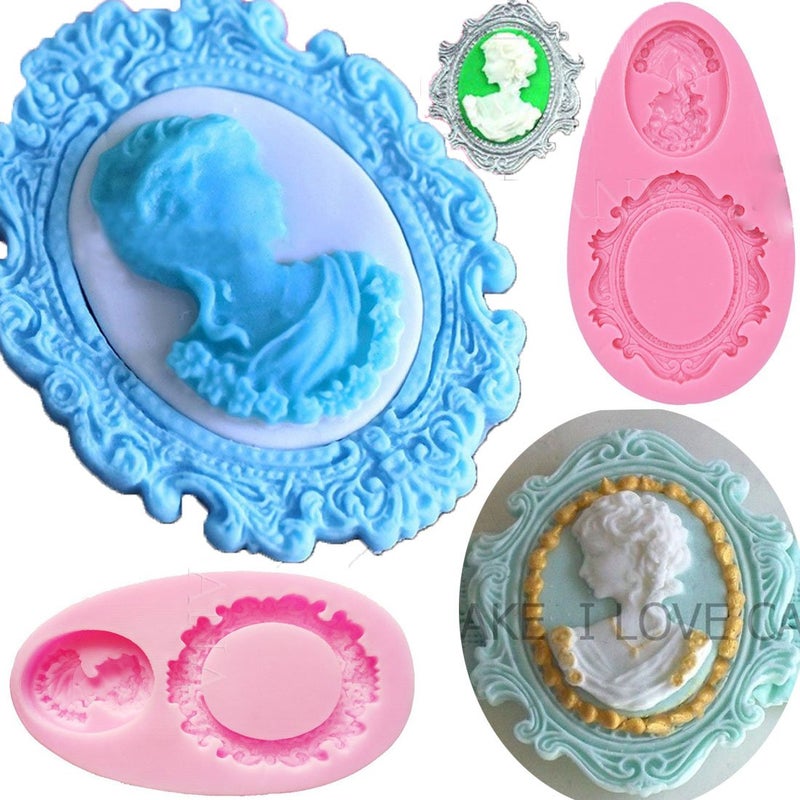 Anyana Anyana Vintage victorian Picture oval cameo Frame Photo mirror mould cake Fondant gum paste silicone mold for Sugar past wedding cupcake decorating topper decoration sugarcraft set of 2