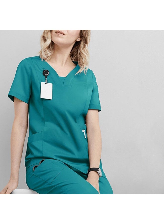 Loquat Womens Medical Scrubs Single Top Medical Uniform Single Printed Top Lake Blue - Image 1