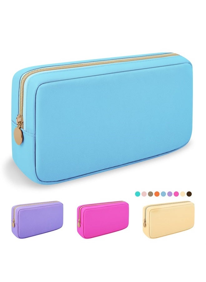 Iqimott Nylon Small Makeup Bag Cosmetic Zipper Pouch for Purse, Preppy Makeup Bag Compact Make up Pouch Toiletry Bag, Waterproof Zipper Purse Travel Coin Pouch Storage Bag for Women Girls Teens(Blue) - Image 1