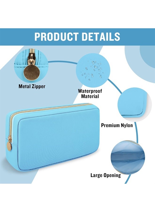 Iqimott Nylon Small Makeup Bag Cosmetic Zipper Pouch for Purse, Preppy Makeup Bag Compact Make up Pouch Toiletry Bag, Waterproof Zipper Purse Travel Coin Pouch Storage Bag for Women Girls Teens(Blue) - Image 3