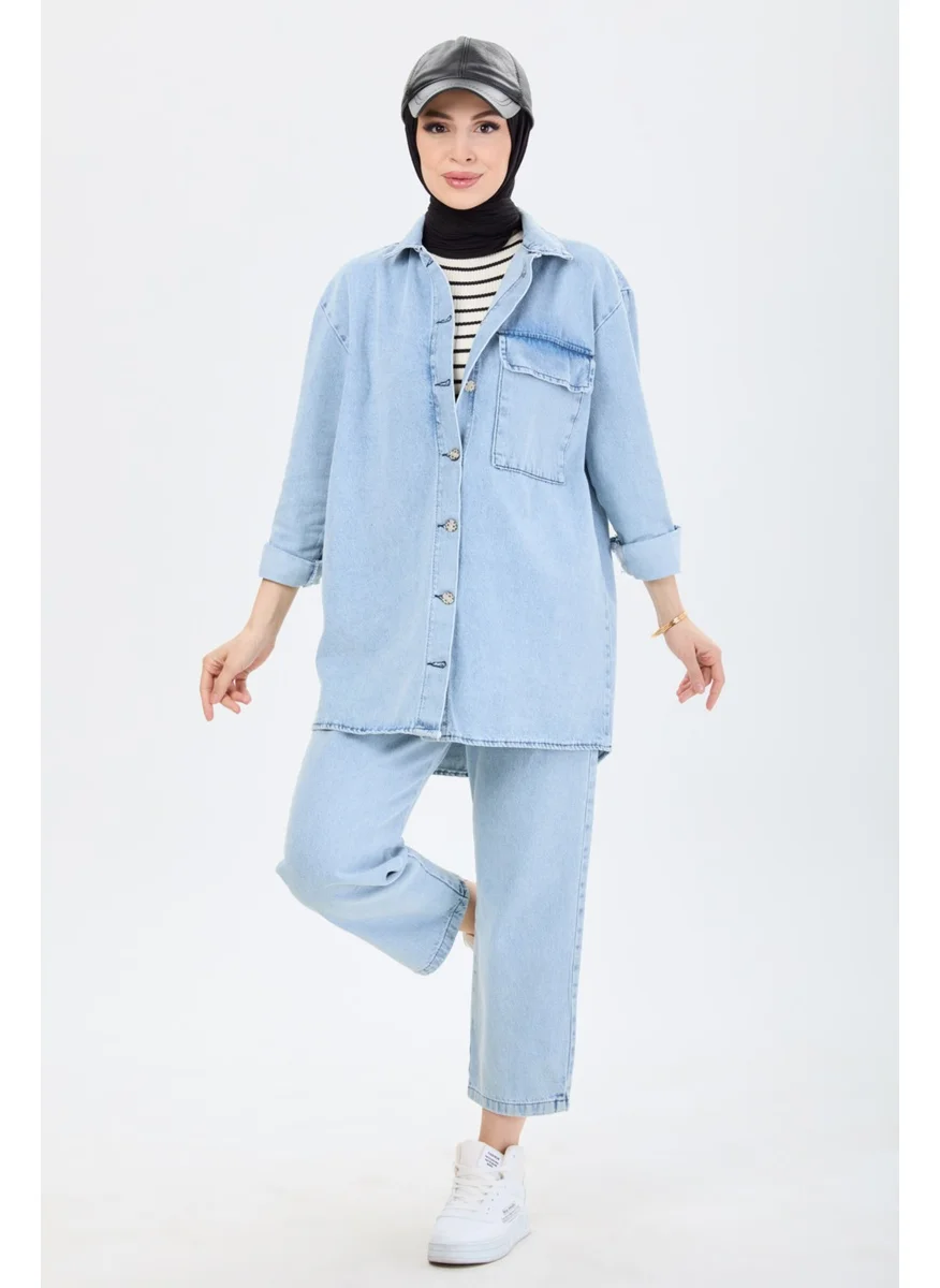Tofisa 23671 Ice Blue Double Denim Set