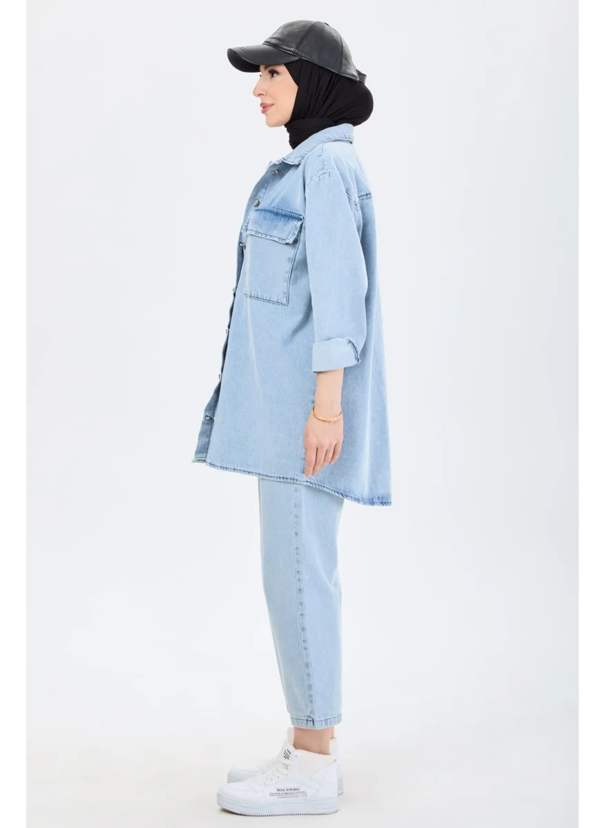 Tofisa 23671 Ice Blue Double Denim Set