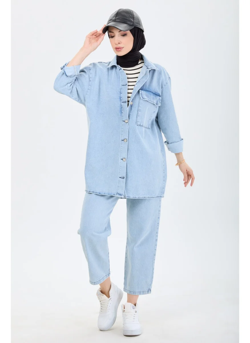 Tofisa 23671 Ice Blue Double Denim Set