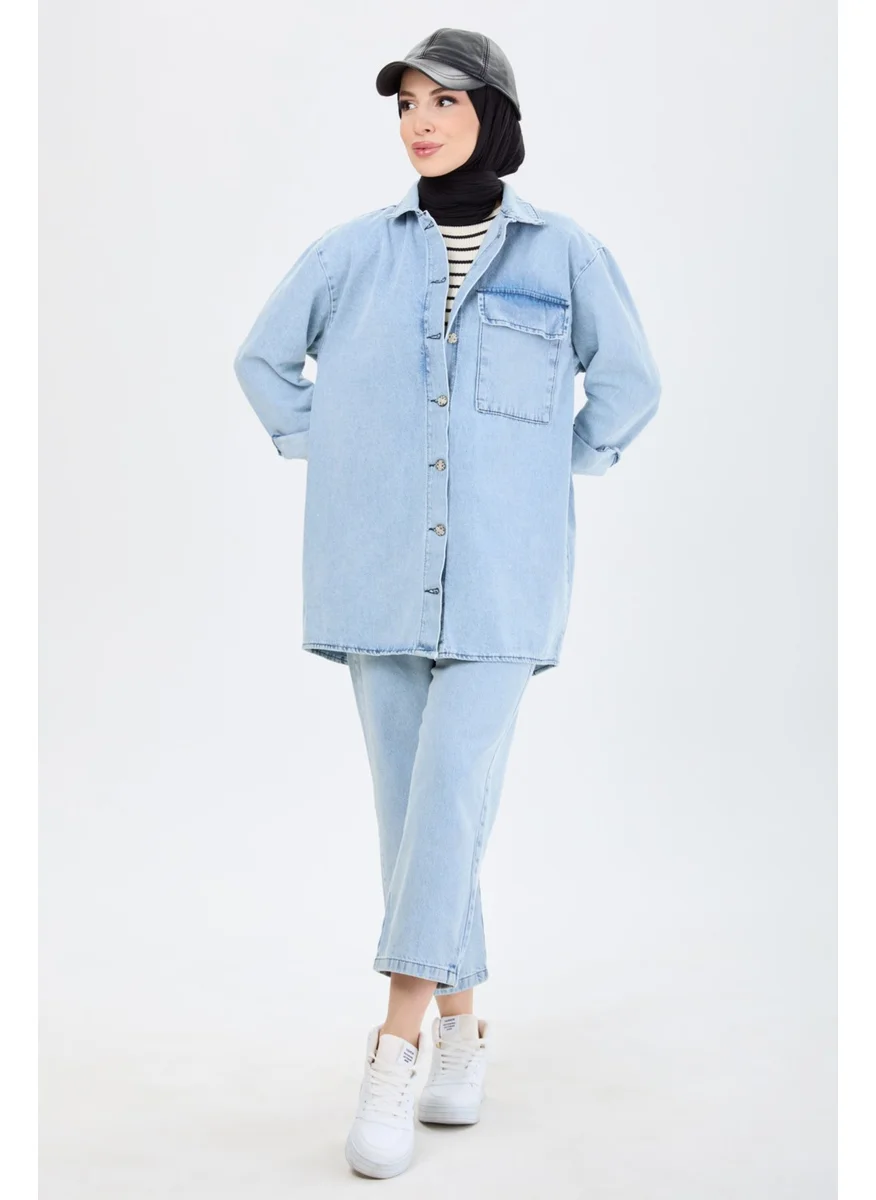 Tofisa 23671 Ice Blue Double Denim Set