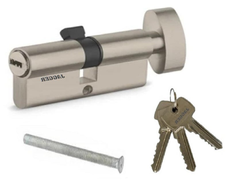 JAGGER قفل أسطوانة JAG343 60 مم | مفتاح من جانب ومقبض من جانب | استبدال أسطوانة قفل مورتيس بحجم كامل للأبواب | للأبواب المنزلية والفندقية (زنك، قفل مورتيس) - Image 1