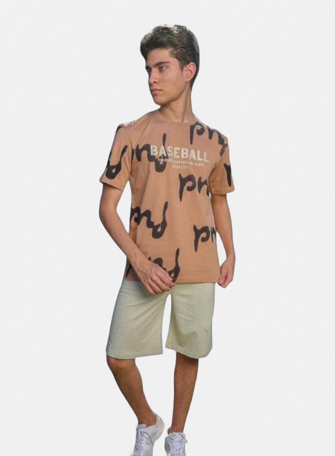 Bongo Boys Cotton T-shirt & Shorts Set Cashmere - Kids Summer Outfit, Comfortable Casual Wear