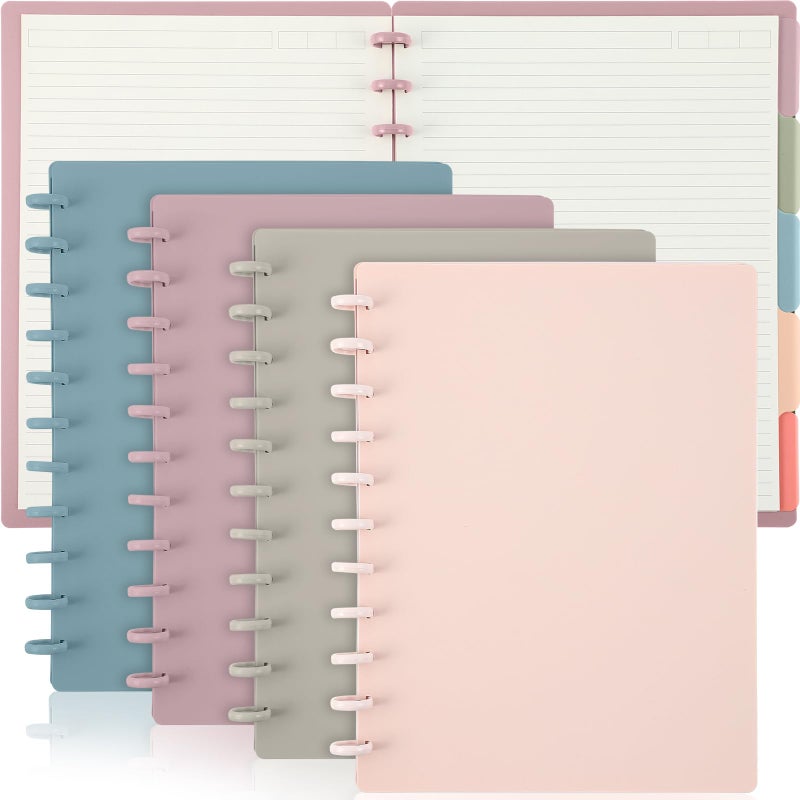Glenmal 4 Sets Discbound Notebook, 8.5" x 11" Customizable Notebook Letter Size Includes Discs 5 Tab Note Dividers College Ruled Removable Pages Refillable Subject Journal for Office(Bright Color) - Image 1