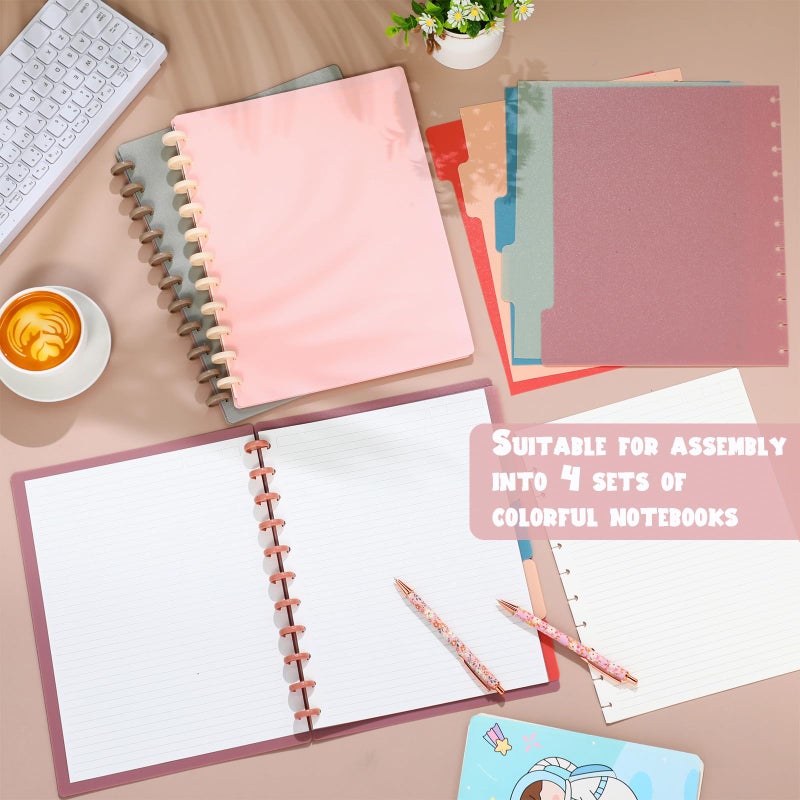 Glenmal 4 Sets Discbound Notebook, 8.5" x 11" Customizable Notebook Letter Size Includes Discs 5 Tab Note Dividers College Ruled Removable Pages Refillable Subject Journal for Office(Bright Color) - Image 4