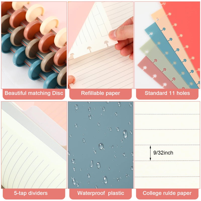 Glenmal 4 Sets Discbound Notebook, 8.5" x 11" Customizable Notebook Letter Size Includes Discs 5 Tab Note Dividers College Ruled Removable Pages Refillable Subject Journal for Office(Bright Color) - Image 3