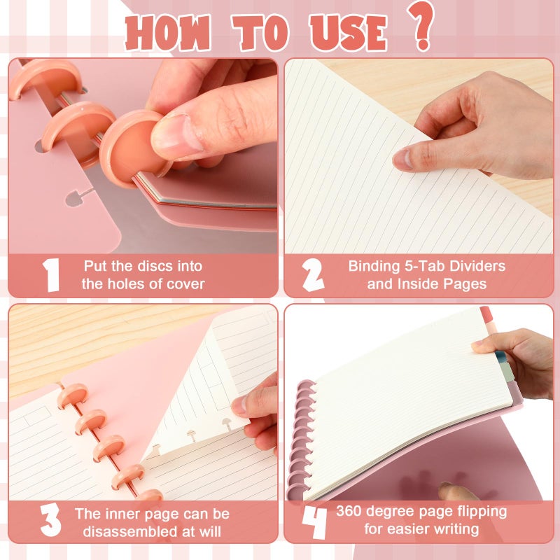 Glenmal 4 Sets Discbound Notebook, 8.5" x 11" Customizable Notebook Letter Size Includes Discs 5 Tab Note Dividers College Ruled Removable Pages Refillable Subject Journal for Office(Bright Color) - Image 5