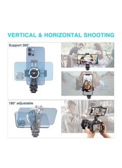 SYOSI Safe Metal Phone Tripod Mount Double Cold Shoe Hot Holder 360° Adjustable Adapter for iPhone Smartphone DSLR Camera Cage Gimbal Stabilizer Vlog  - Image 2