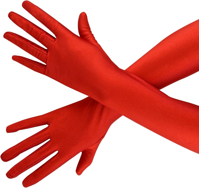 Wobe Long Opera Party 20s Satin Gloves Stretchy Adult Size Elbow Length Wedding - Image 4