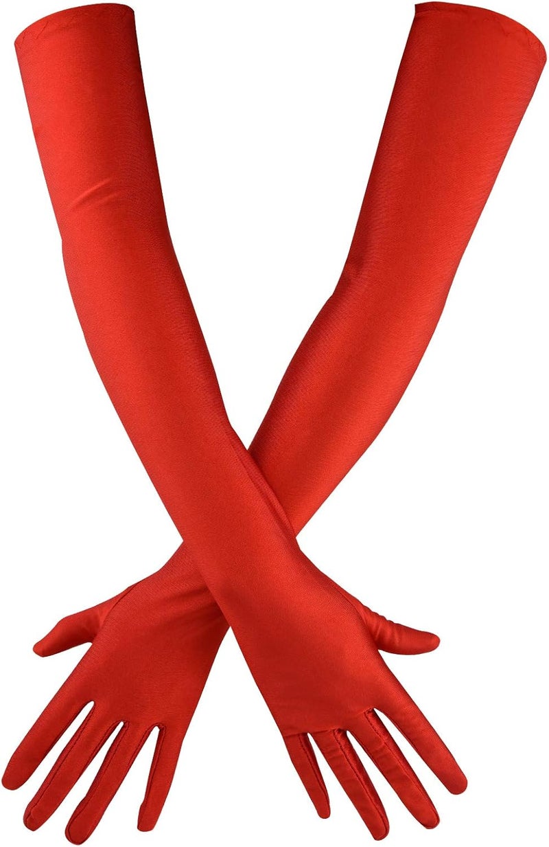 Wobe Long Opera Party 20s Satin Gloves Stretchy Adult Size Elbow Length Wedding - Image 1