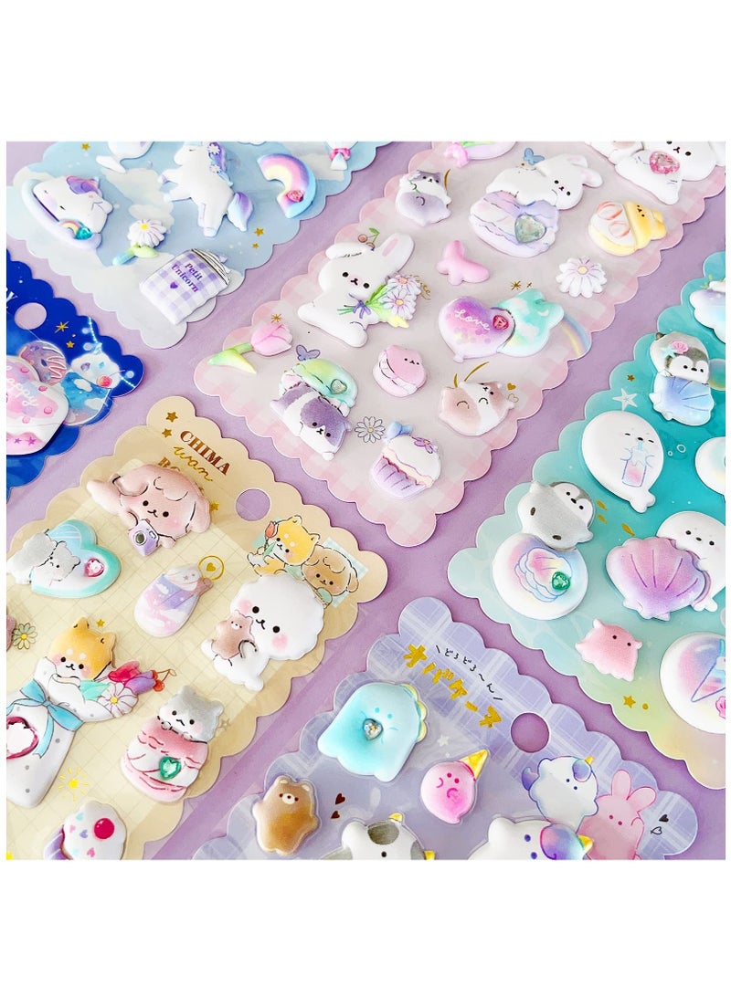 SOLARAE 6Sheets Large Kawaii Thick Puffy Stickers 3D Puffy Jelly Squeeze Stickers Playset with Gemstone Decorations Reusable 3D Puffy Animal Stickers, Food Stickers for Family Best Gift, 90pcs - Image 4