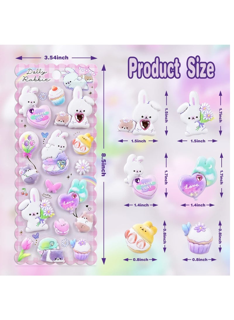 SOLARAE 6Sheets Large Kawaii Thick Puffy Stickers 3D Puffy Jelly Squeeze Stickers Playset with Gemstone Decorations Reusable 3D Puffy Animal Stickers, Food Stickers for Family Best Gift, 90pcs - Image 3