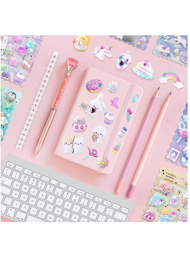 SOLARAE 6Sheets Large Kawaii Thick Puffy Stickers 3D Puffy Jelly Squeeze Stickers Playset with Gemstone Decorations Reusable 3D Puffy Animal Stickers, Food Stickers for Family Best Gift, 90pcs - Image 5