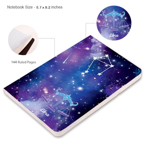 AccuPrints A5 Premium Soft Bound Notebook Size 5.8 * 8.25 inches Diary for Girls and Women (144 Ruled Pages with planner, 80 GSM) (Libra zodiac signs) - Image 4