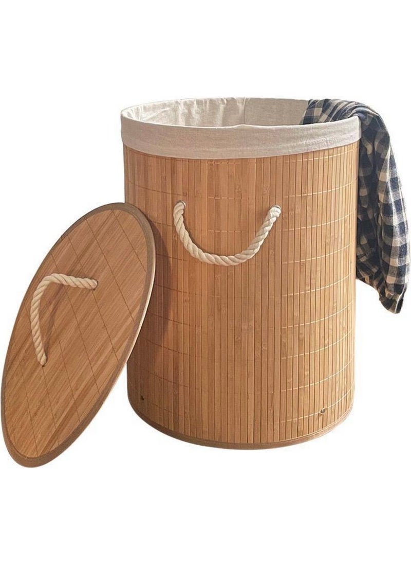 Kitchen Pembelia Wicker Round Dirty Laundry Basket Multi-Purpose Organization Toy Basket Stringed Natural Natural Wicker  - Image 1