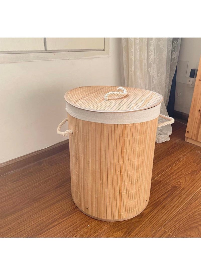 Kitchen Pembelia Wicker Round Dirty Laundry Basket Multi-Purpose Organization Toy Basket Stringed Natural Natural Wicker  - Image 3