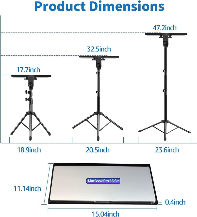 HOLD UP Metal Projector Stand Laptop Stand Tripod Adjustable Height 17.7 to 47.2 Inch with Gooseneck Phone Holder Portable Projector Stand Tripod for Outdoor Movies. - Image 2