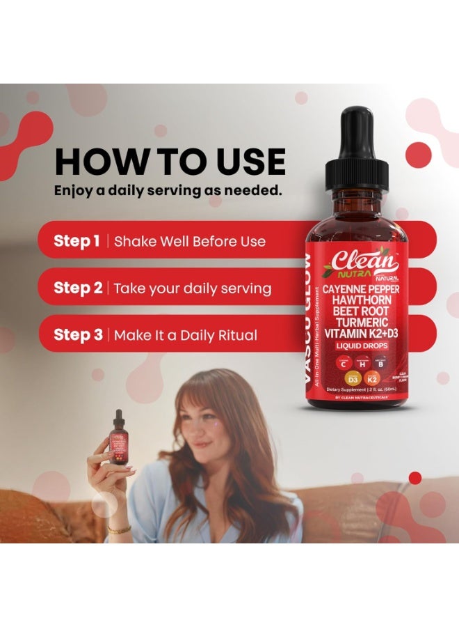 كلين نظيفة Nutra Cayenne الفلفل قطرات الملحق السائل + التوت هوشورن، فيتامين D3 K2 مسحوق جذر البنجر، القرفة سيلان، الكركم الكركمين، باناكس الجينسنغ العضوي، مستخلص بربرين 1 حزمة - Image 4