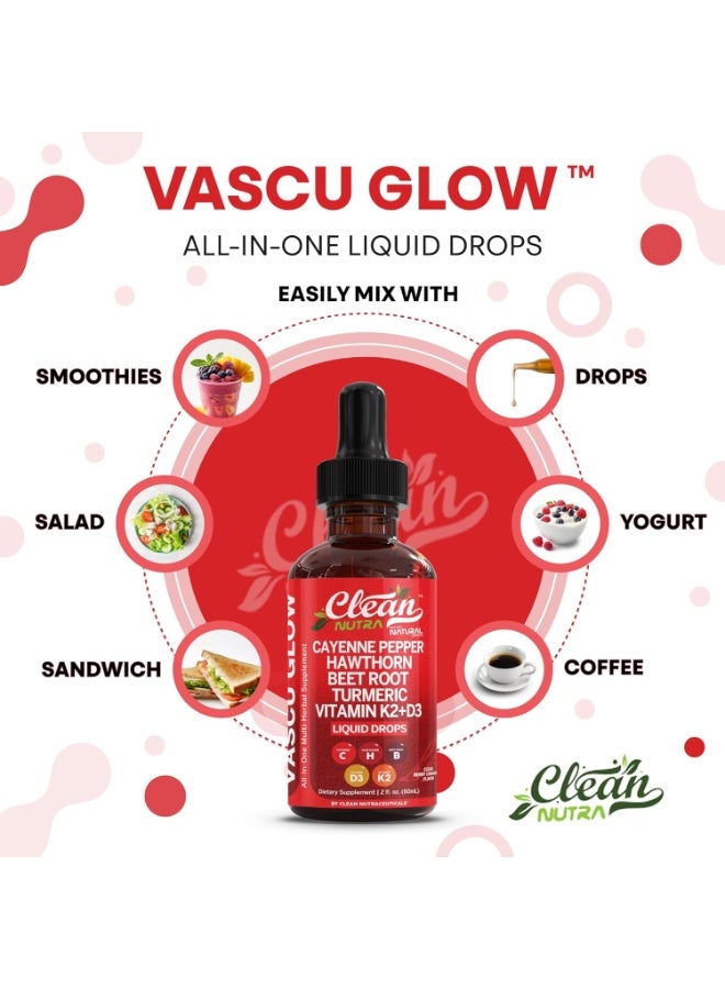 كلين نظيفة Nutra Cayenne الفلفل قطرات الملحق السائل + التوت هوشورن، فيتامين D3 K2 مسحوق جذر البنجر، القرفة سيلان، الكركم الكركمين، باناكس الجينسنغ العضوي، مستخلص بربرين 1 حزمة - Image 2