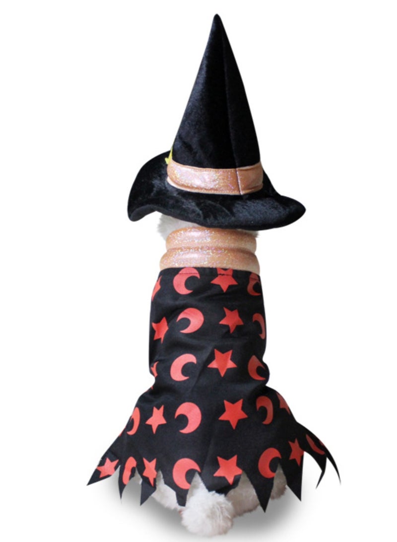 Halloween Dog Witch Costume, Dog Halloween Costumes Set with Star Cloak and Hat, Dogs Witches Cape for Small and Medium Dogs, Pet Outfit for Halloween Party Magician and Witch Cosplay - Image 1