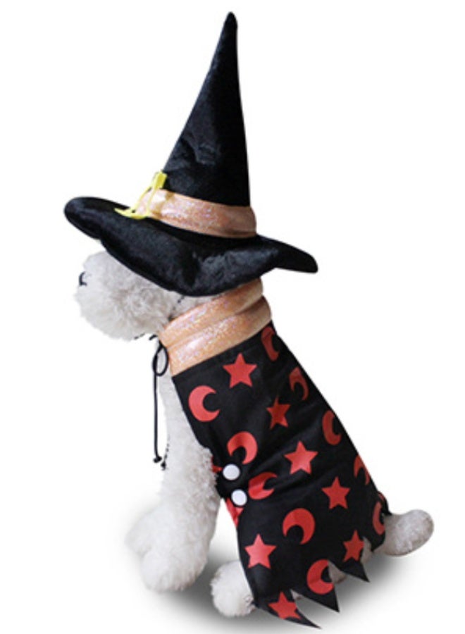 Halloween Dog Witch Costume, Dog Halloween Costumes Set with Star Cloak and Hat, Dogs Witches Cape for Small and Medium Dogs, Pet Outfit for Halloween Party Magician and Witch Cosplay - Image 2