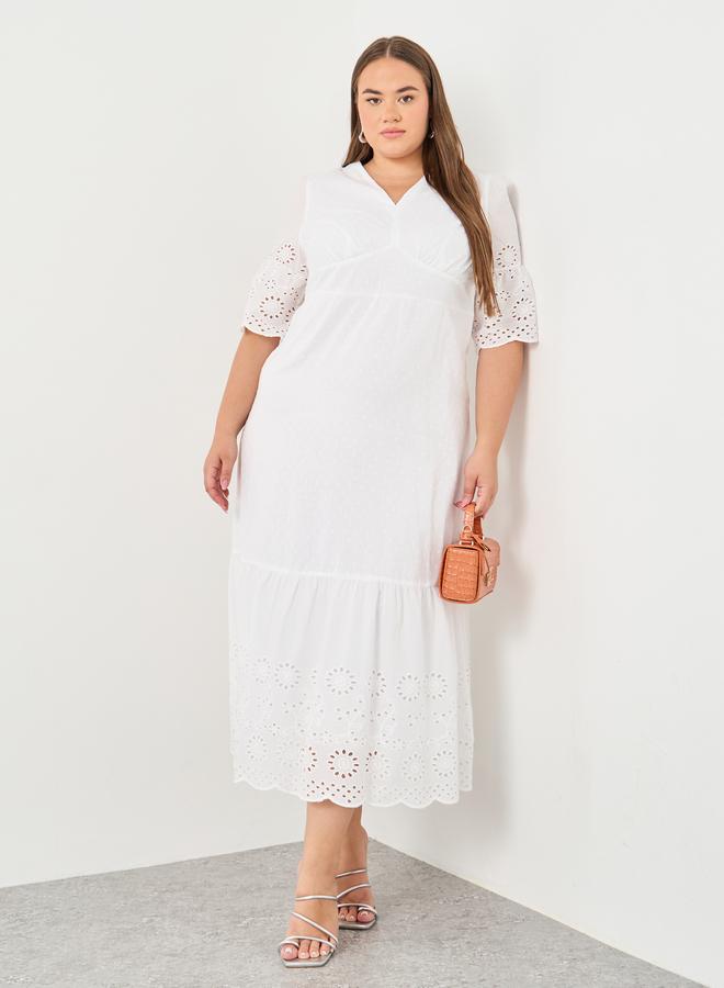 Styli Plus Size Cotton Dobby A-Line Maxi Dress - Image 1