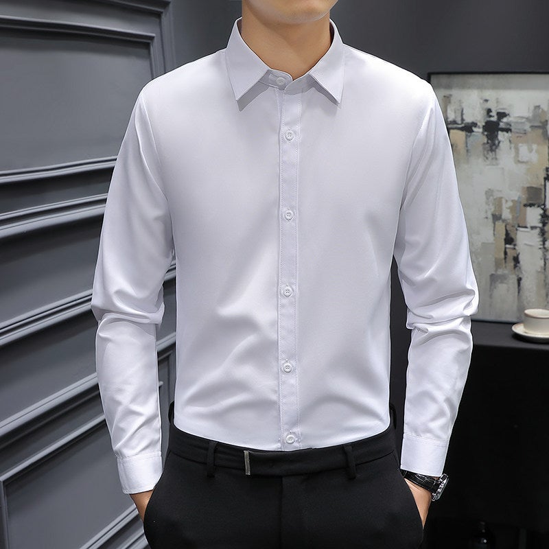 Spring and autumn men's long-sleeved shirt shirt gray business casual anti-wrinkle inner wear workwear work clothes men's clothing - Image 1