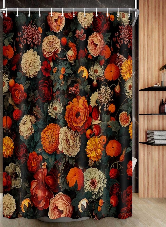 Drgilau Vintage Floral Shower Curtain for Bathroom, Black Boho Floral Shower Curtain Farmhouse Flowers Bathroom Curtains Bohemian Flower Waterproof Bath Curtains with 12 Hooks, 72X72 Inch - Image 3