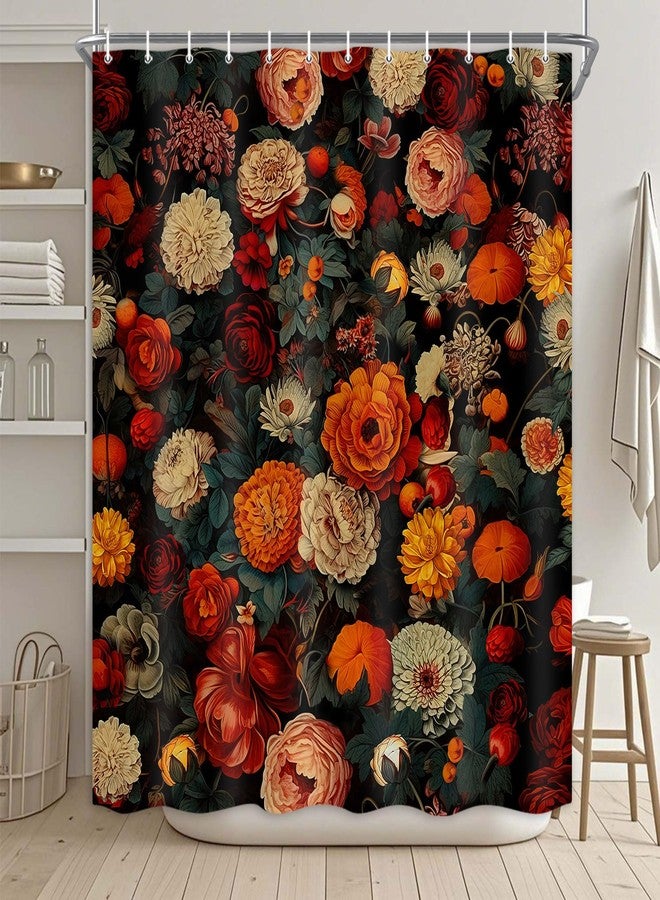 Drgilau Vintage Floral Shower Curtain for Bathroom, Black Boho Floral Shower Curtain Farmhouse Flowers Bathroom Curtains Bohemian Flower Waterproof Bath Curtains with 12 Hooks, 72X72 Inch - Image 1