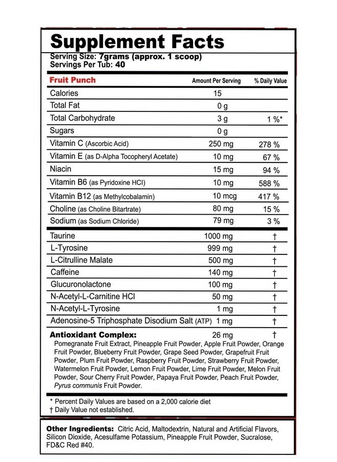 Fruit Punch Tub (40 Servings) Elite Energy and Endurance Formula, 9.8 oz(280g)
