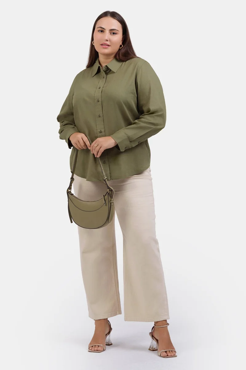 Virgio Solid Lyocell Button-Down Plus Size Shirt for Women