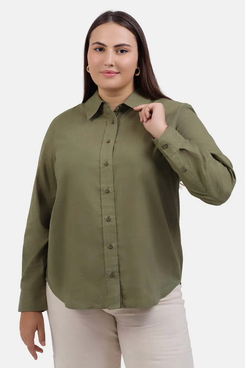 Virgio Solid Lyocell Button-Down Plus Size Shirt for Women