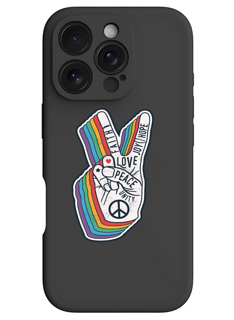 Theodor iPhone 16 Pro Max Black Protective Slim Fit Case Liquid Silicone Cover with Full Body Protection Anti-Scratch Shockproof Case For iPhone - Peace symbol - Image 1