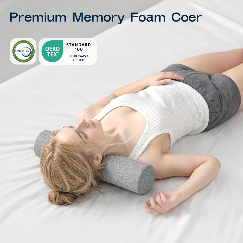 Forcanby Neck Roll Pillow, Memory Foam Neck Support Pillows, Round Neck Pillows, Cylinder Bolster Pillows for Bed, Couch, and Yoga, Removable Washable Cover,18 * 4 * 4 inch (Small,Grey) - Image 4