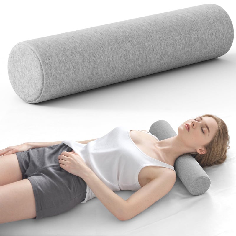 Forcanby Neck Roll Pillow, Memory Foam Neck Support Pillows, Round Neck Pillows, Cylinder Bolster Pillows for Bed, Couch, and Yoga, Removable Washable Cover,18 * 4 * 4 inch (Small,Grey) - Image 1