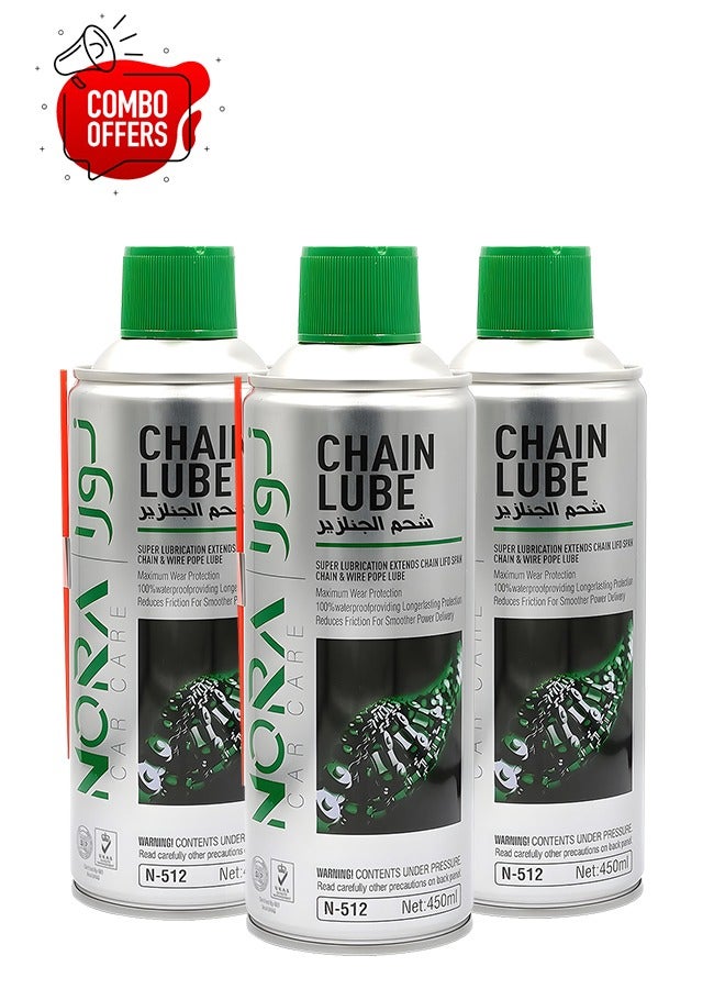 Nora Combo - Buy 3PC Chain Lube, NORA Car Care, N-512, 450ml, Super Lubrication, Chain Protection, Wire Rope Lubricant, Reduces Friction  - Image 1