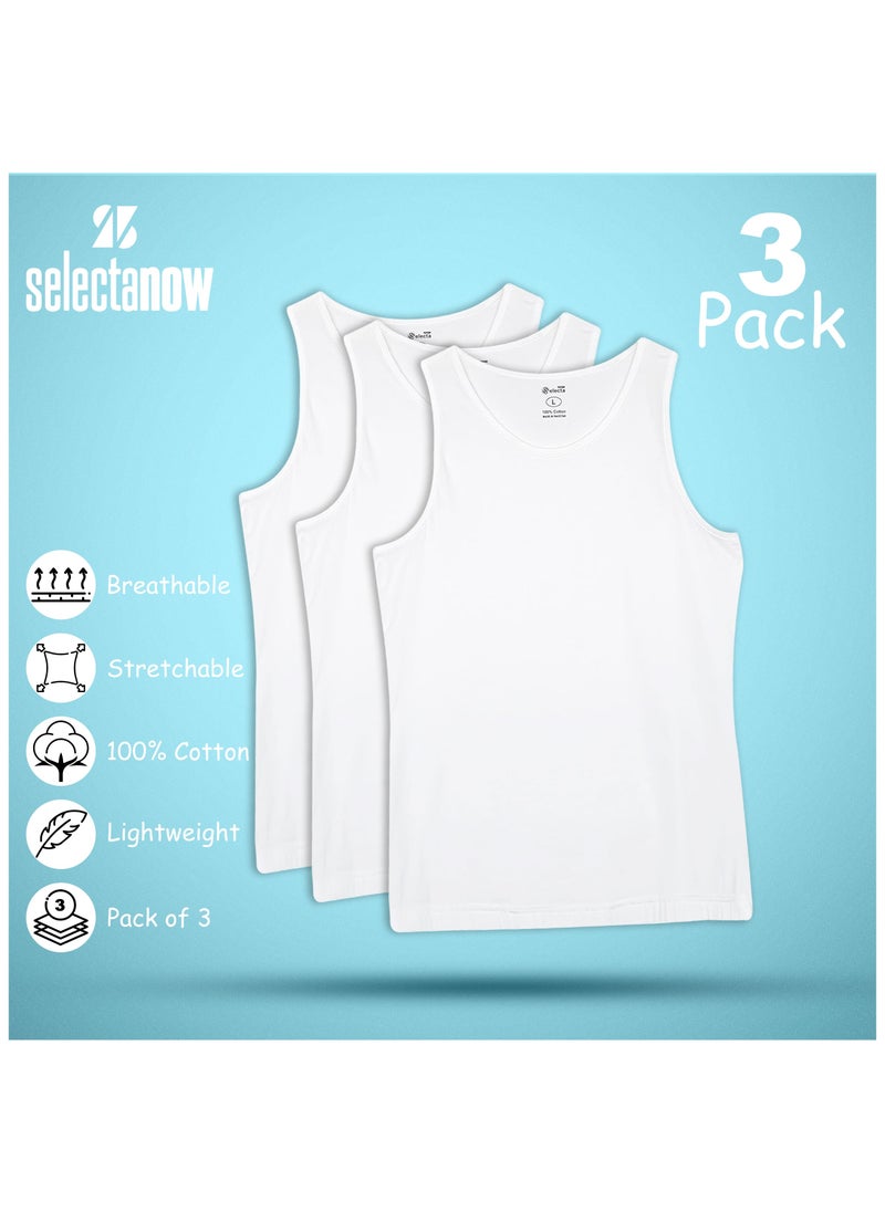 Selecta Now - Men's Vest 100% Combed Cotton Sleeveless Vest Breathable Soft & Comfortable Pack of 3 Undershirt Vests - Image 1