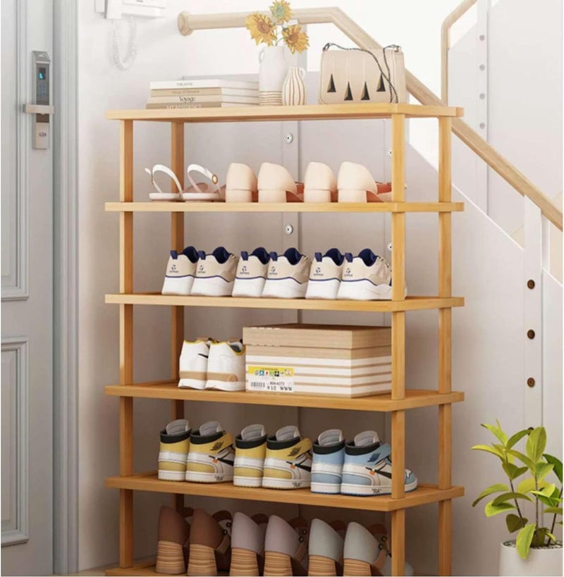 LINGWEI 4,5,6-Tier Bamboo Shoe Rack Organizer, 100% Natural Bamboo, Multi-Size Entryway Shoe Shelf for Home, Hallway & Closet – Space-Saving Durable Storage Stand (6-Floor) - Image 3
