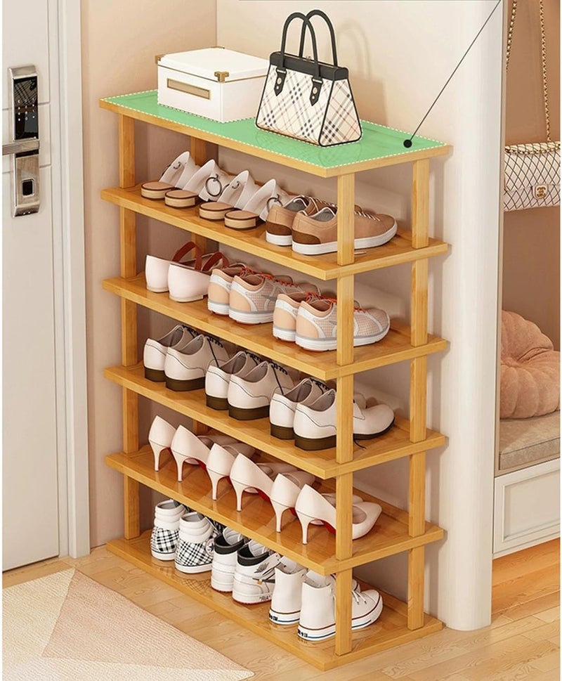 LINGWEI 4,5,6-Tier Bamboo Shoe Rack Organizer, 100% Natural Bamboo, Multi-Size Entryway Shoe Shelf for Home, Hallway & Closet – Space-Saving Durable Storage Stand (6-Floor) - Image 1