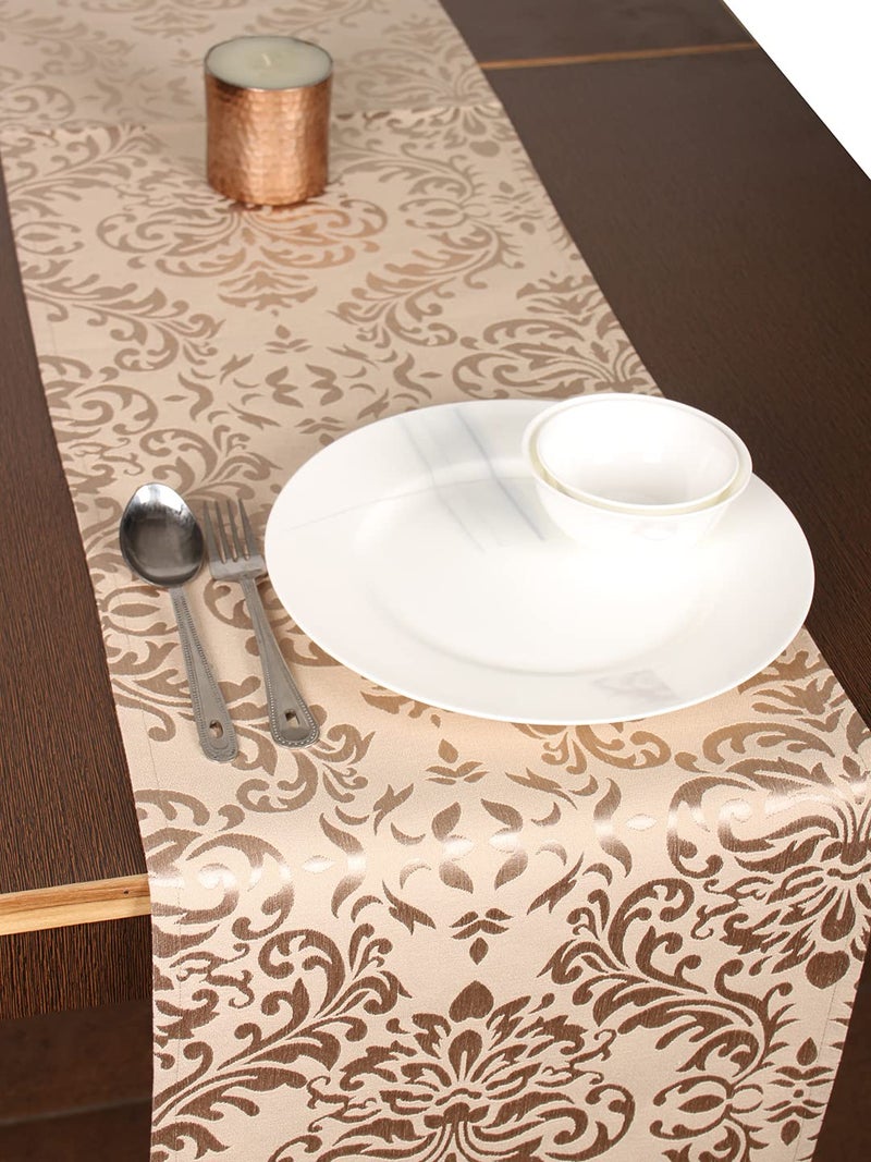 Home - The Best is for You Cotton Table Runner with Woven Damask Design (Gold, 13X60 Inch) - Pack of 1 - Image 1