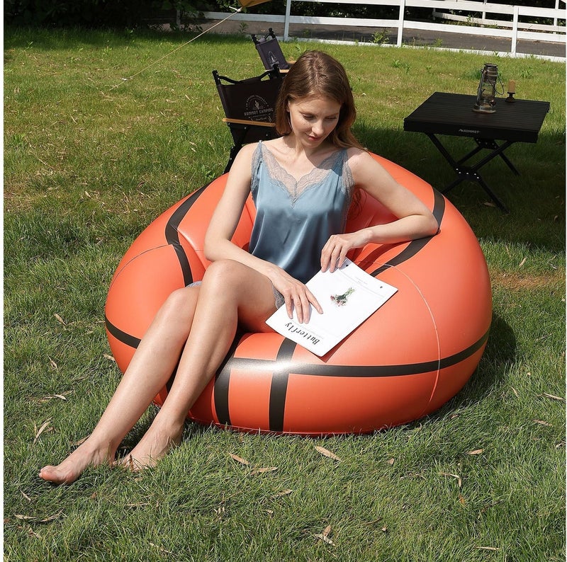 Inflatable Basketball Sofa with Air Pump, Lazy Single Sofa for Beach ,Single Outdoor Portable Inflatable Sofa - Image 2