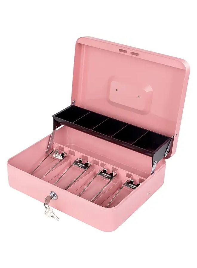 صندوق نقدي وردي ثقيل بمفتاح قفل مدمج ومنظم صينية نقود آمن - Image 1