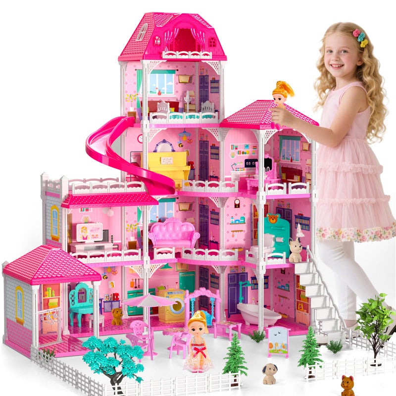 Doloowee DIY Dolls House for Girls  4Level 10Room Villa with 2 Dolls 4 Dogs  Rich Accessories DollsHouse Toys for Kids 48 Years Old - Image 3