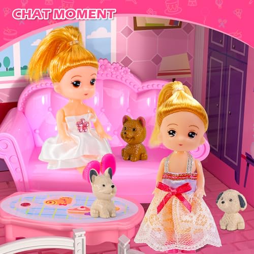 Doloowee DIY Dolls House for Girls  4Level 10Room Villa with 2 Dolls 4 Dogs  Rich Accessories DollsHouse Toys for Kids 48 Years Old - Image 5